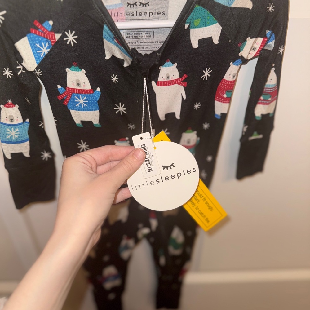 Little Sleepies Polar Bear Pals Convertible Feet and Hands Zippy Pajama 6-12 - Picture 4 of 9